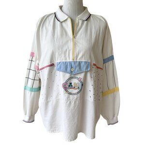 VTG Camp Beverly Hills Quarter Zip Pullover Shirt Size Medium Long Sleeve 80s